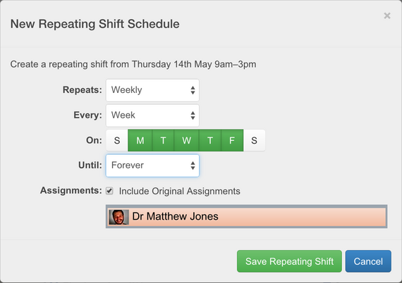 New Repeating Shift Dialog Form